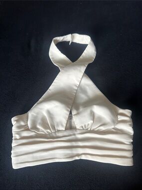 Women's Cream Halter Crop Top